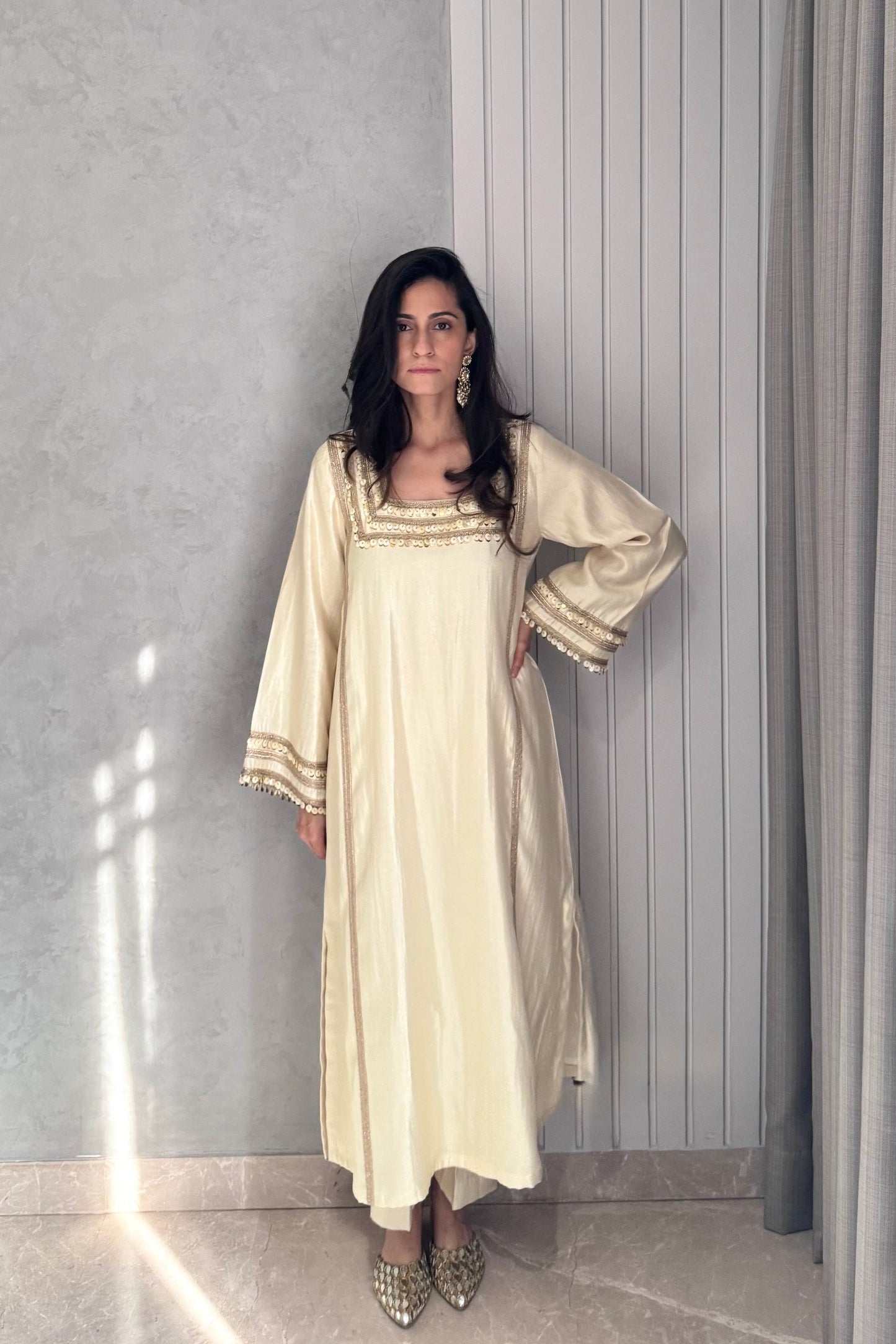 Cream Coin Kaftan Set