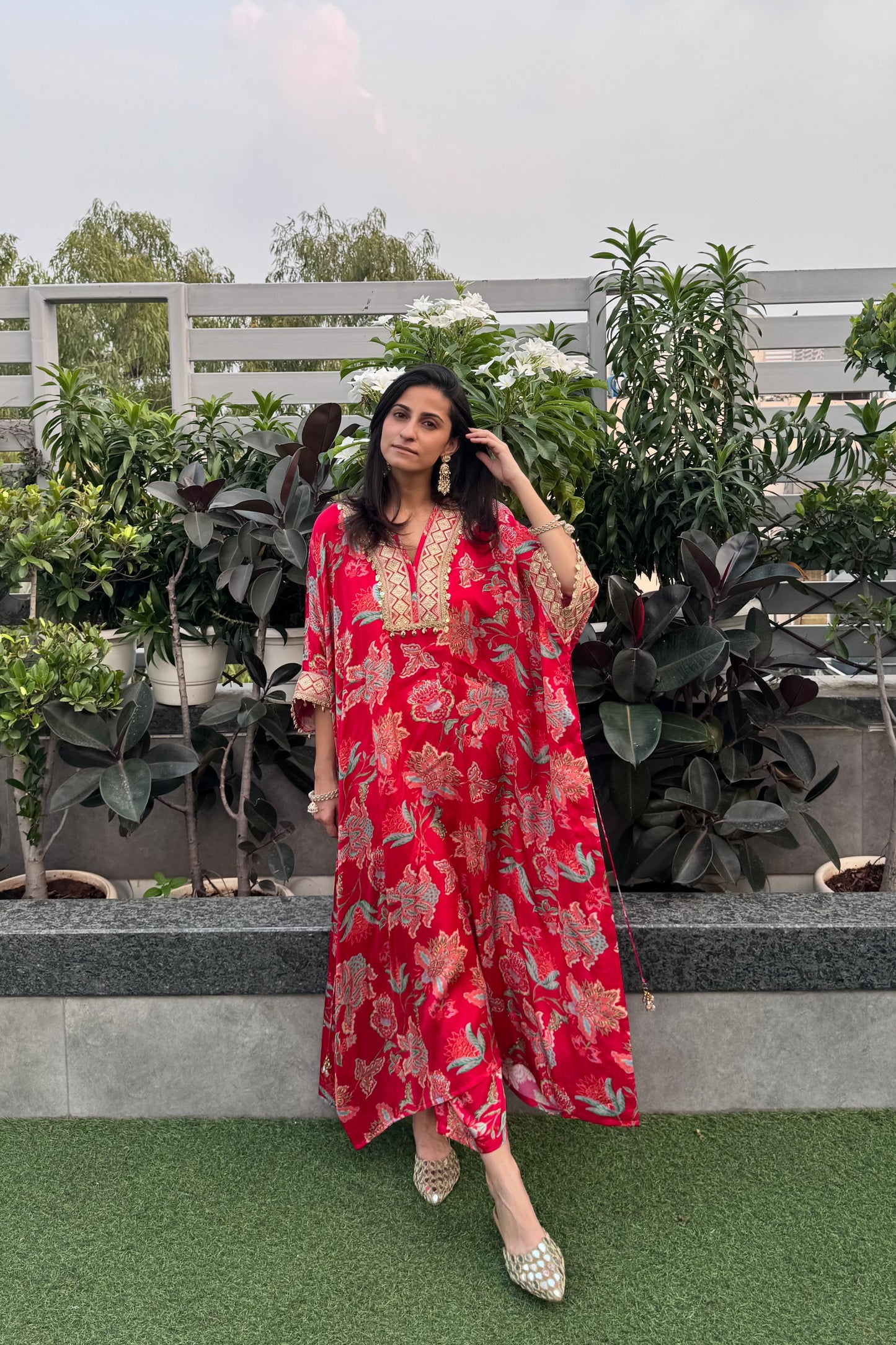 Red Kaftan Kurta Set