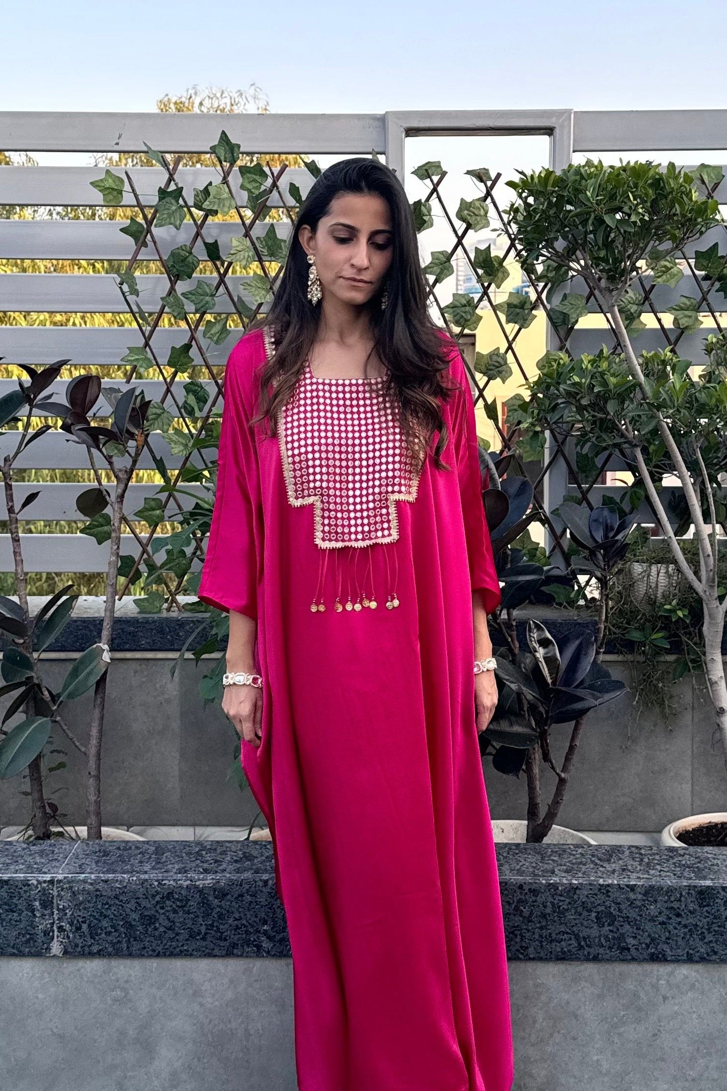 Pink Mirror Work Kaftan