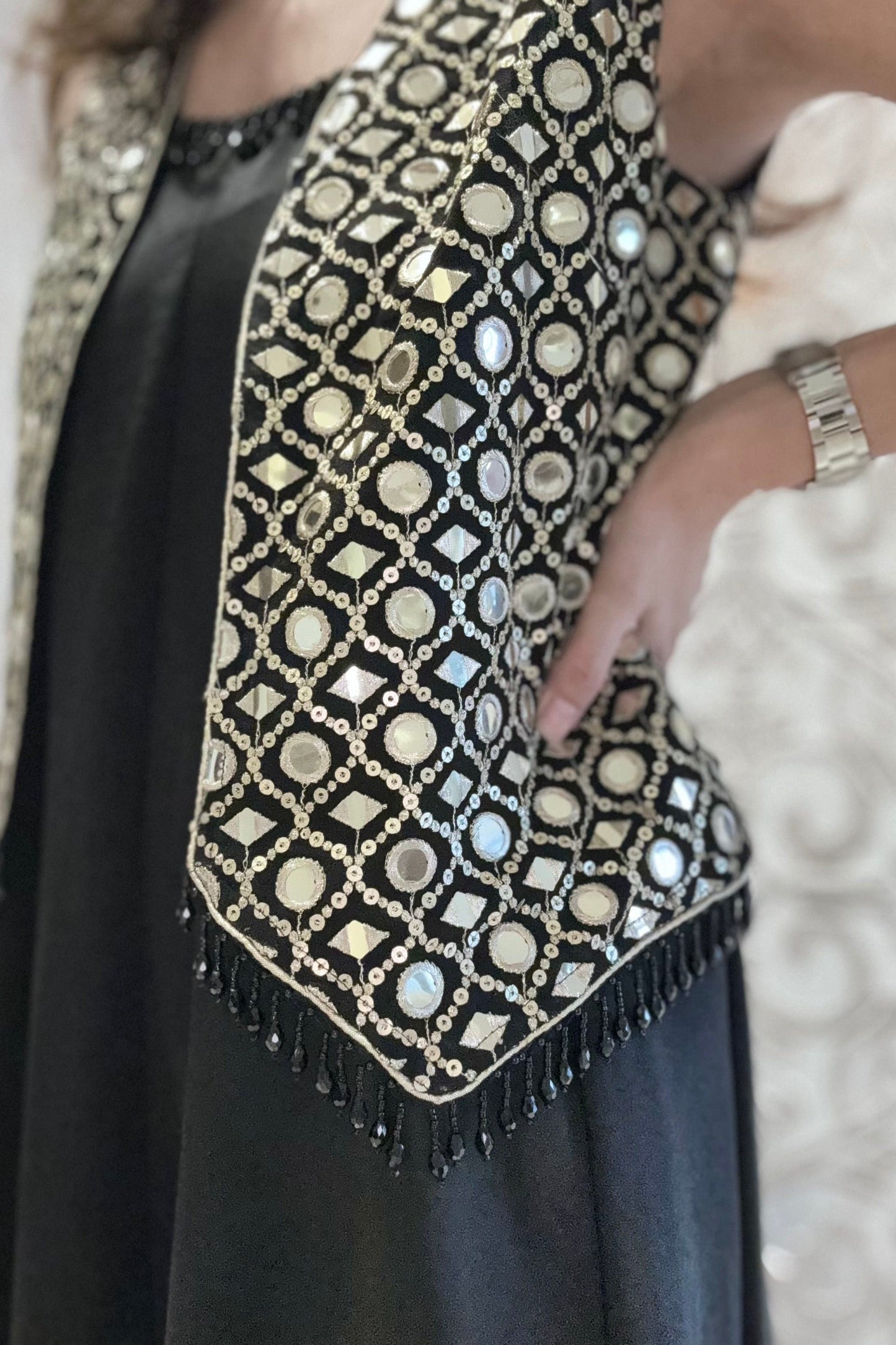 Black Mirrorwork Jacket Set