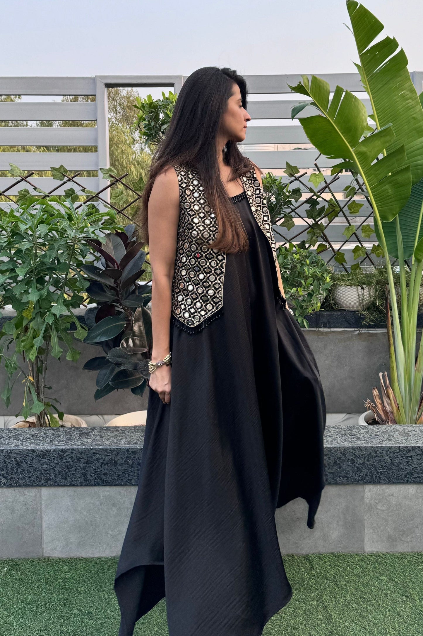 Black Mirrorwork Jacket Set