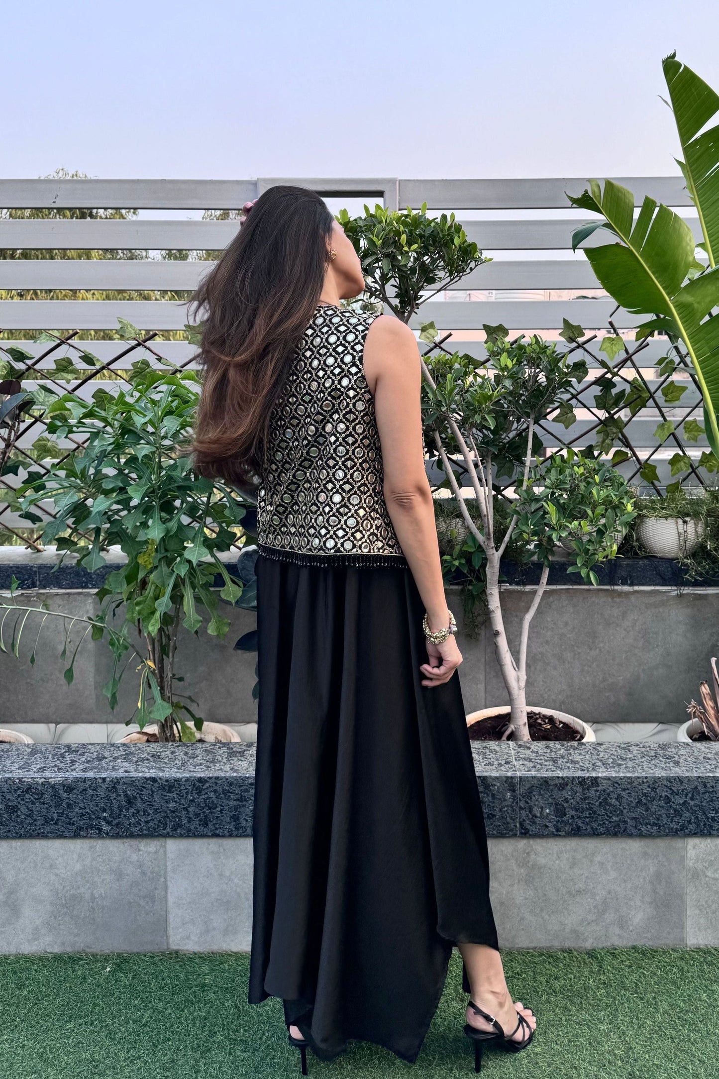 Black Mirrorwork Jacket Set