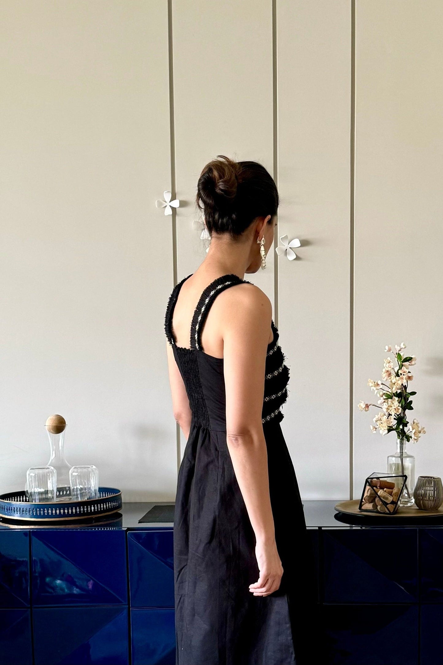 black fringe maxi dress