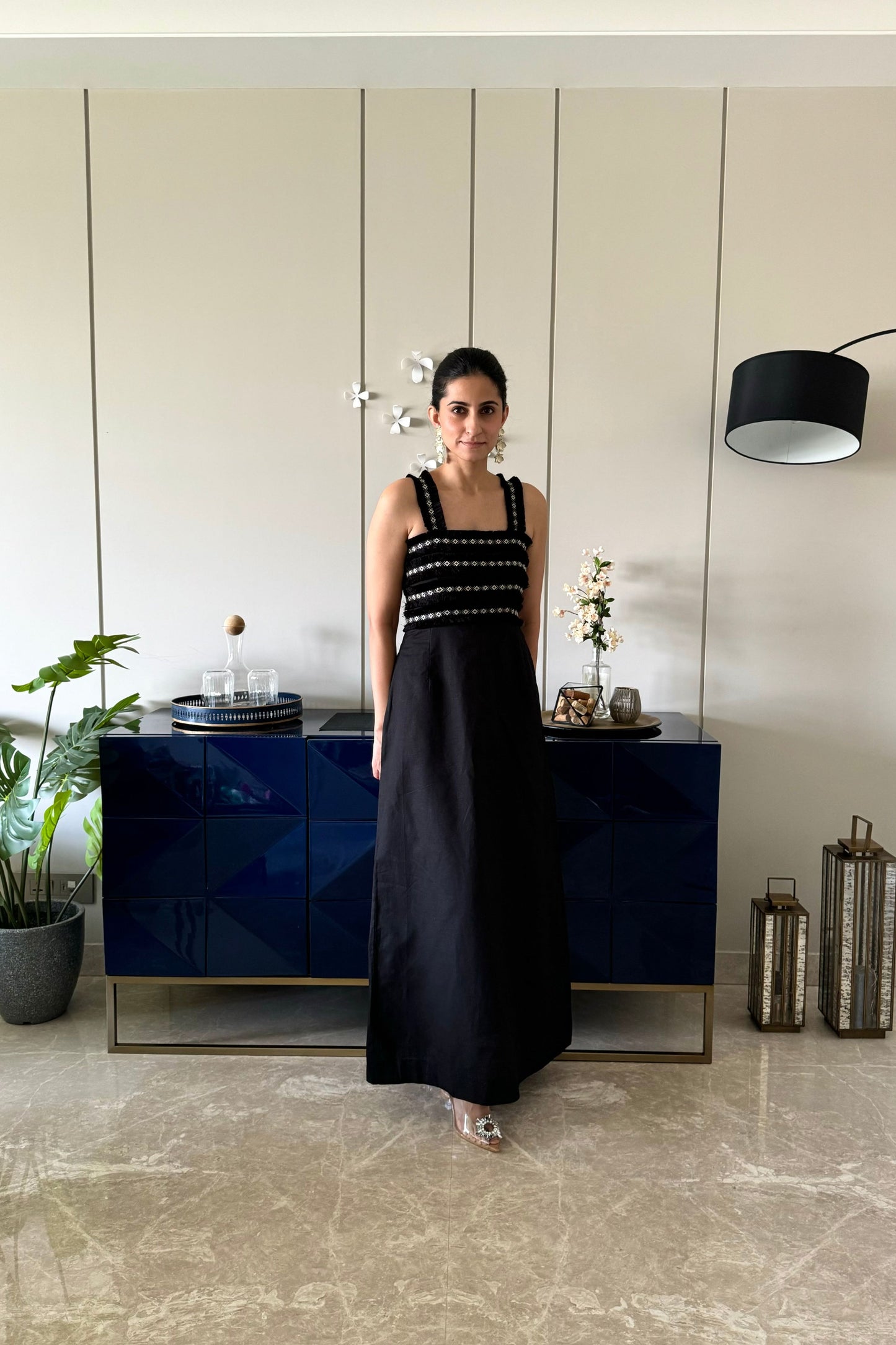 black fringe maxi dress
