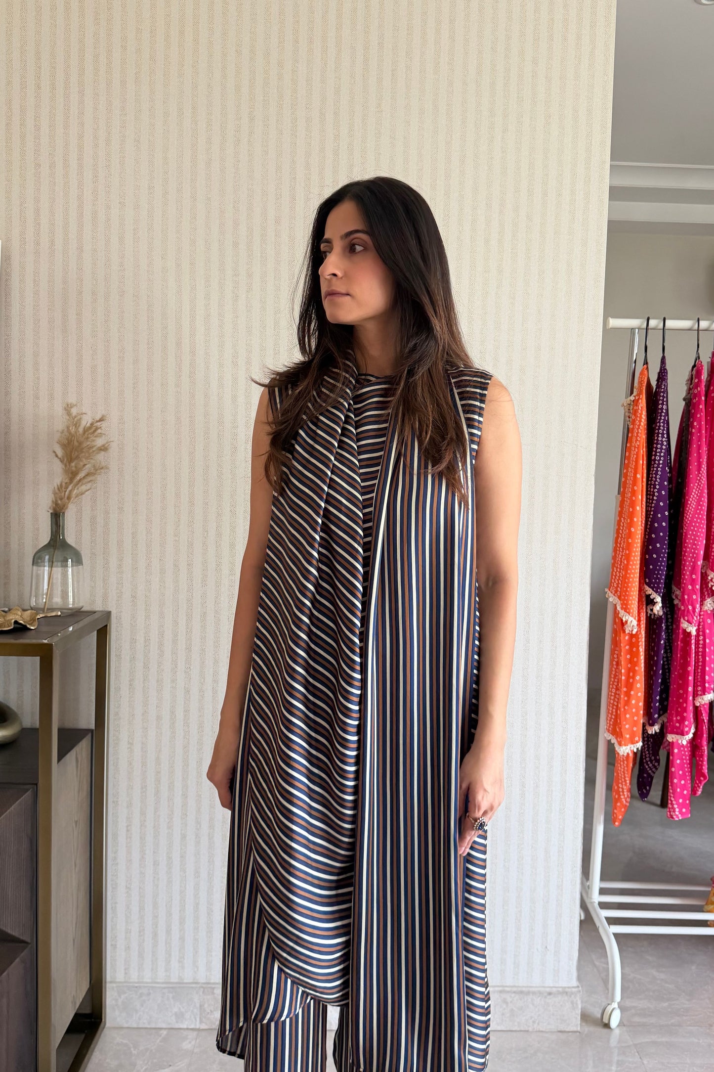 Navy Stripe Drape Set
