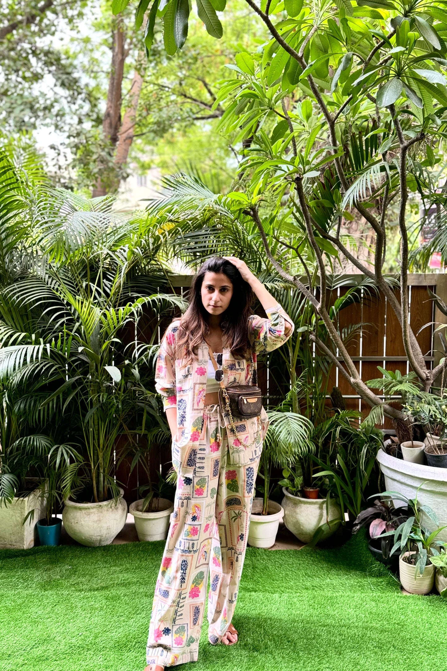 printed cotton linen pant set