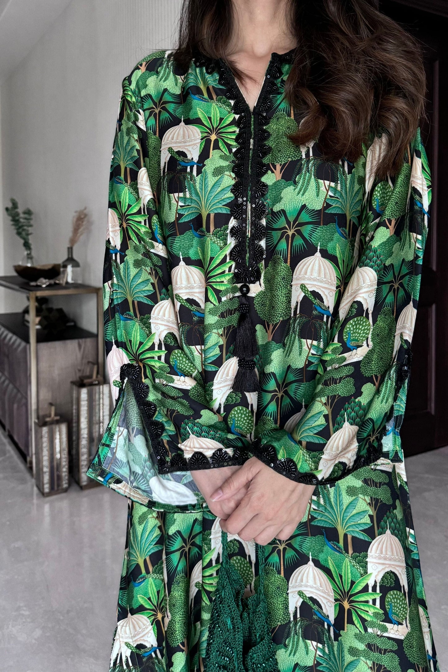 Green and Black Kaftan Dress