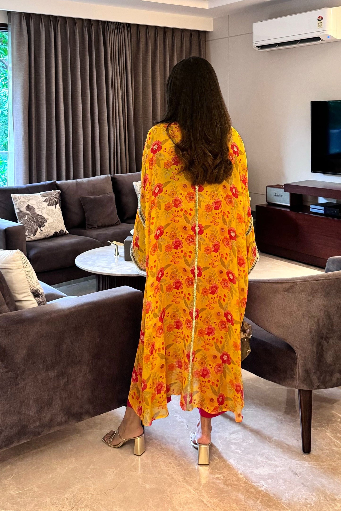 Yellow Long Flowy Kurta Set