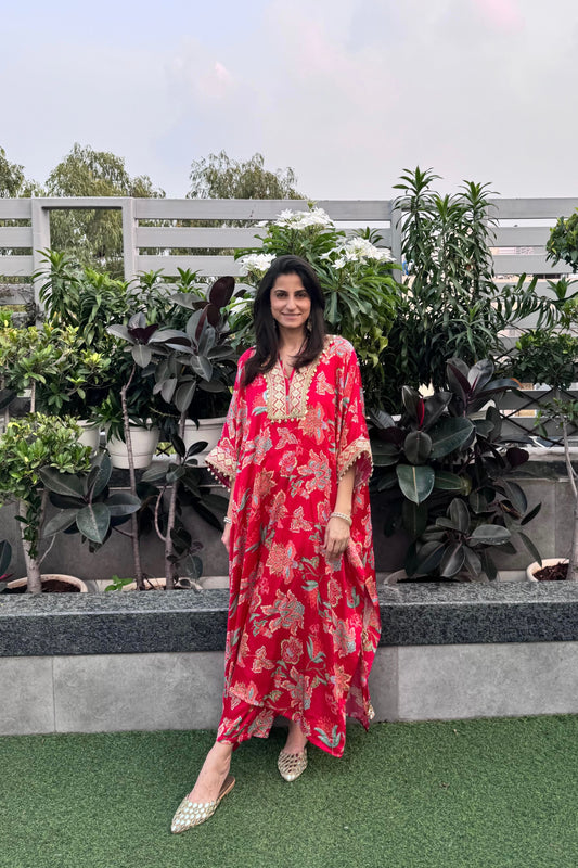 Red Kaftan Kurta Set