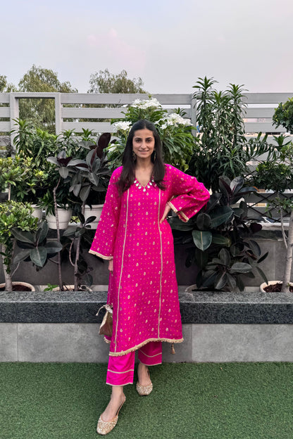 Hot Pink Silk Kurta Set