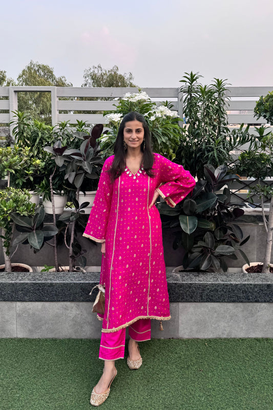 Hot Pink Silk Kurta Set