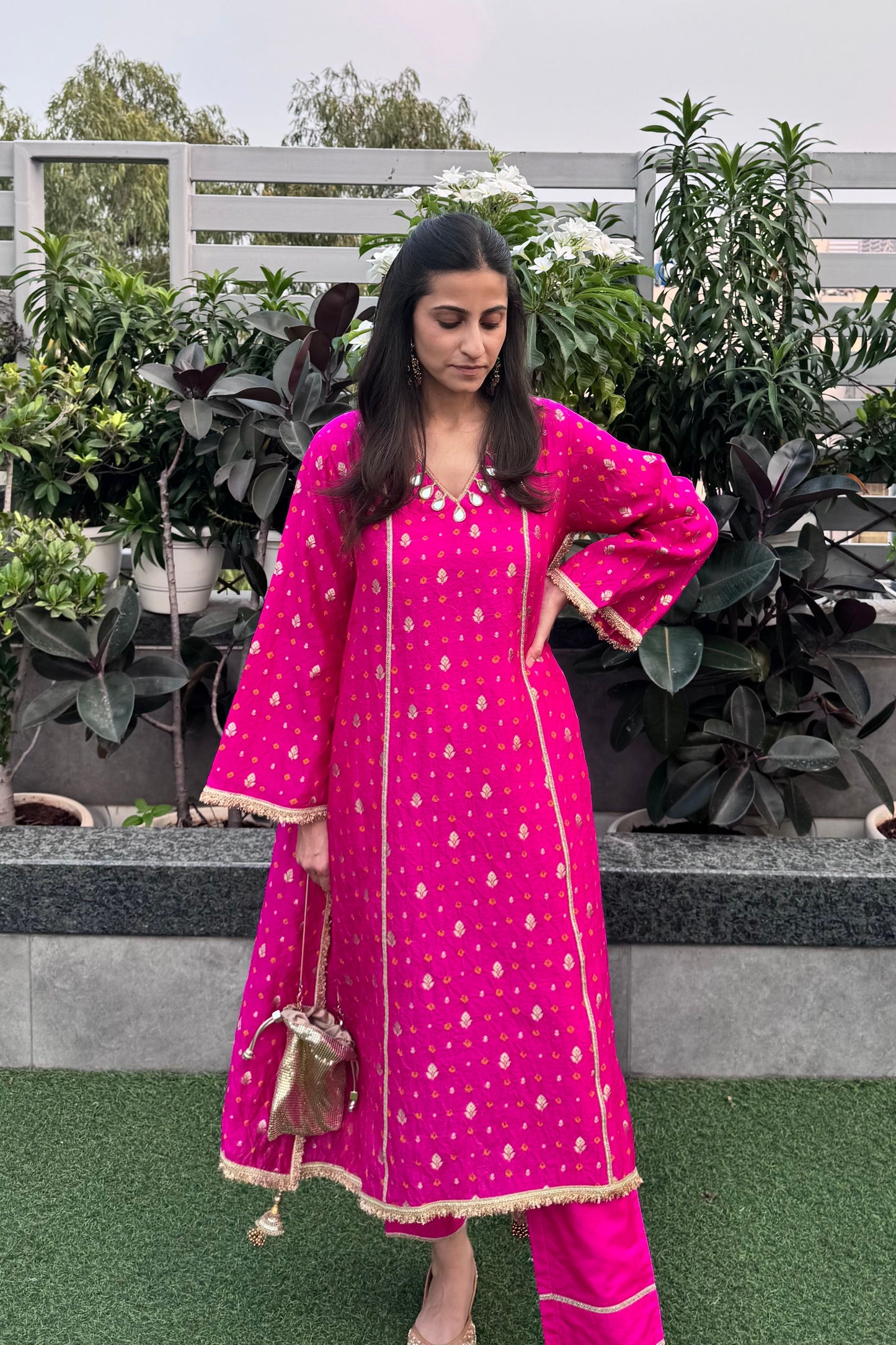 Hot Pink Silk Kurta Set