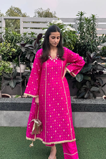 Hot Pink Silk Kurta Set