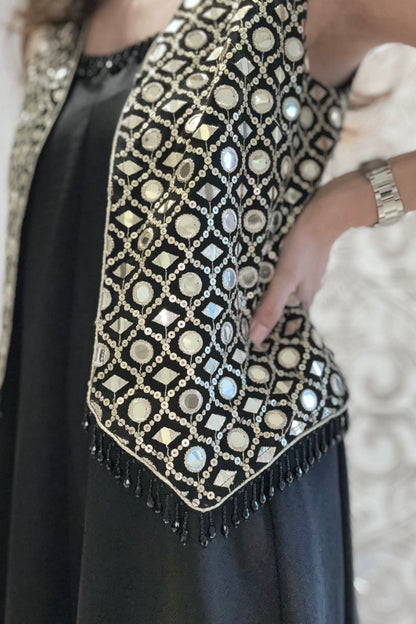 Black Mirrorwork Jacket Set