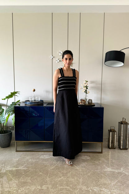 black fringe maxi dress