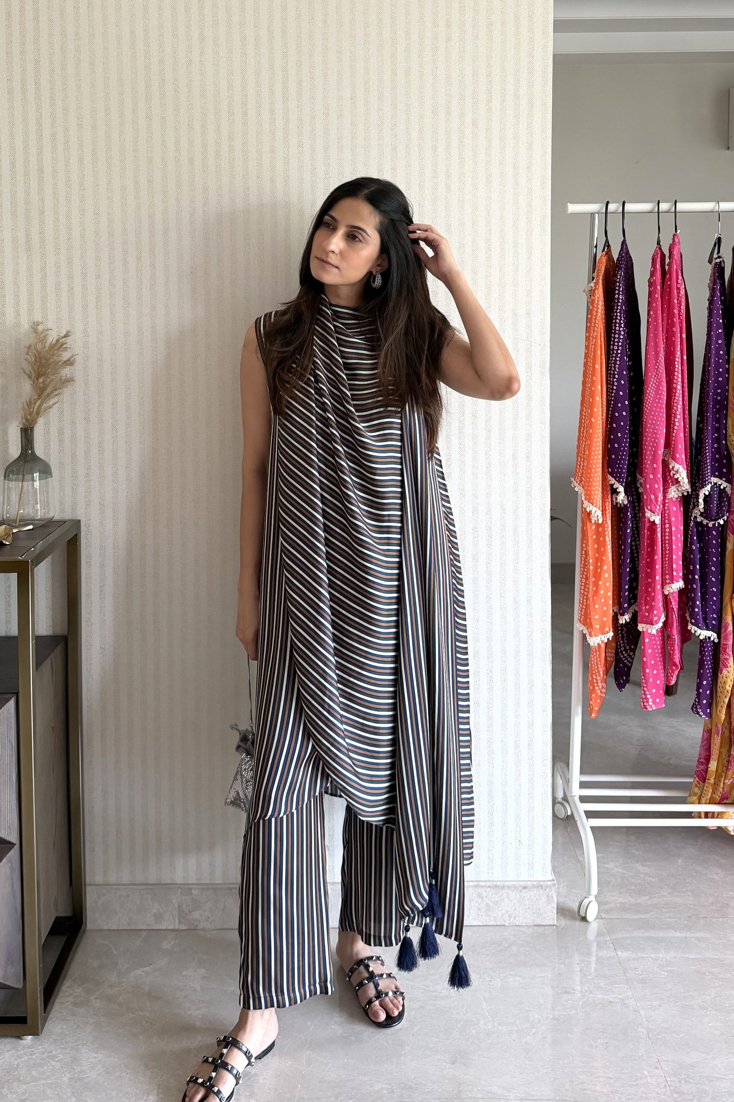 Navy Stripe Drape Set