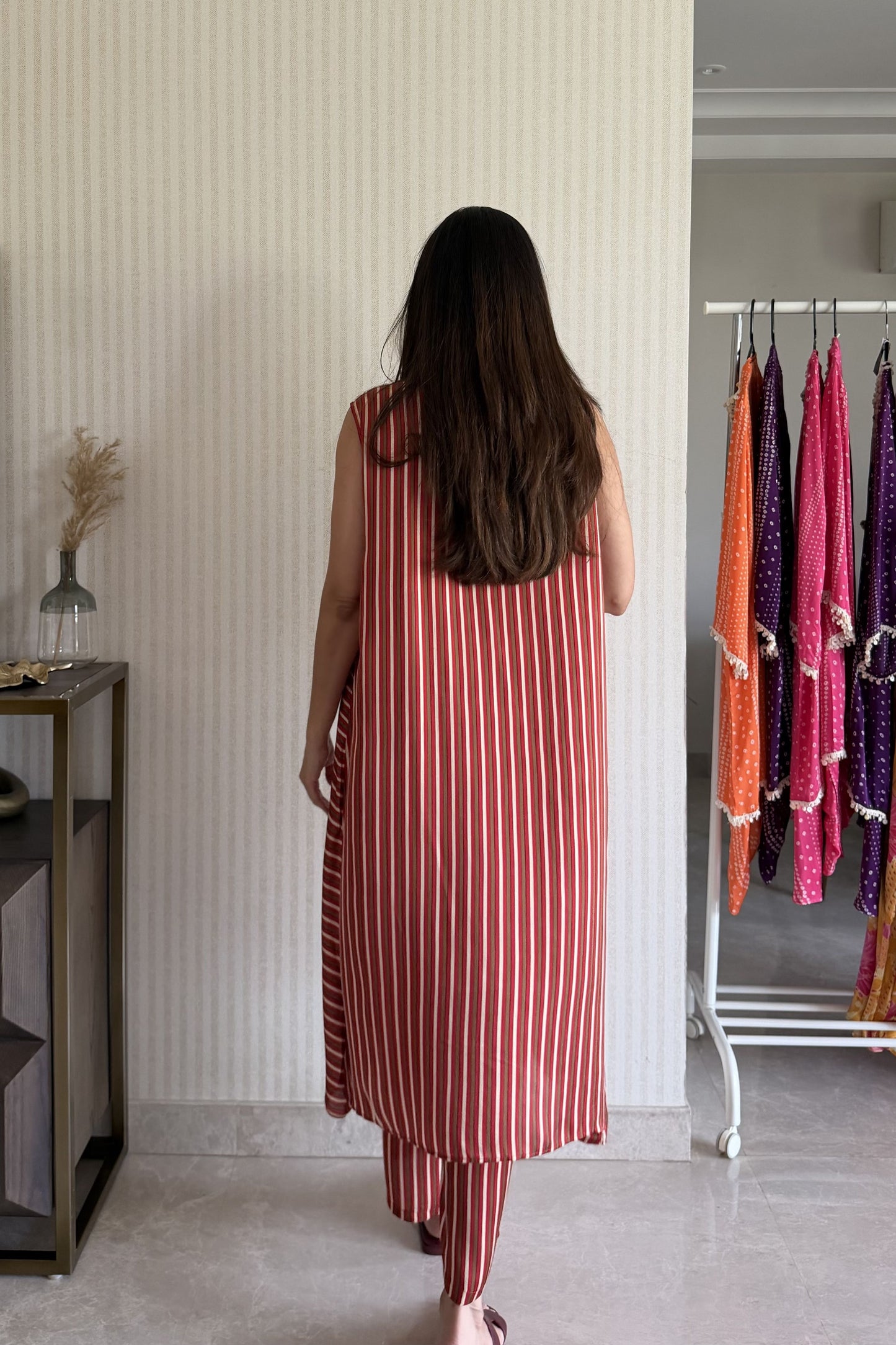 Maroon Stripe Drape Set