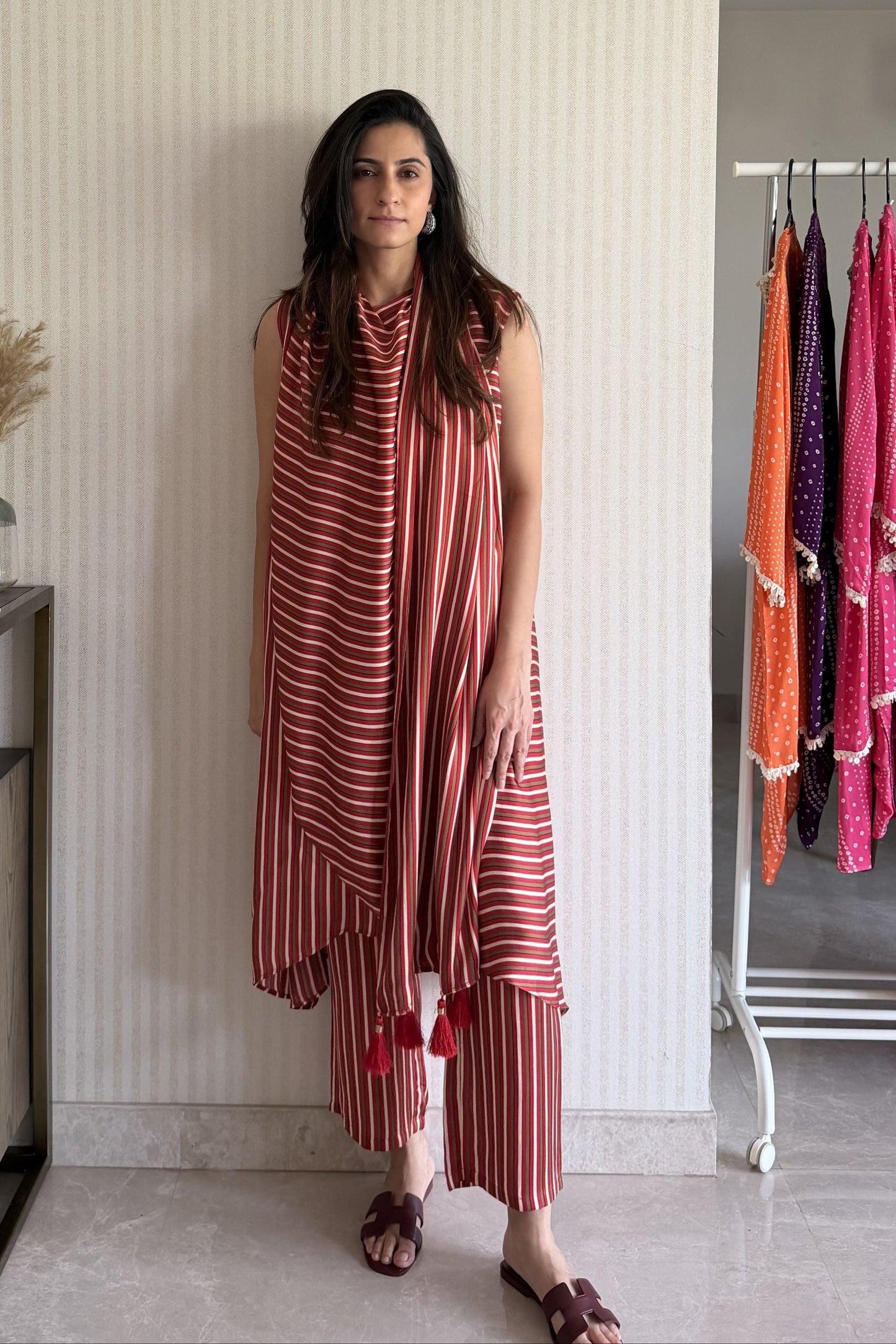 Maroon Stripe Drape Set