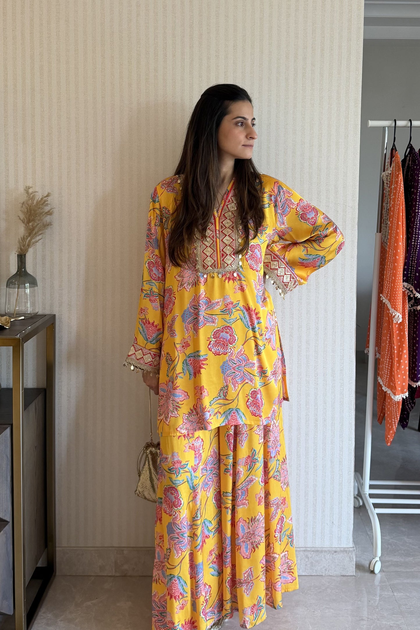 Yellow Jaal Short Kurta Set